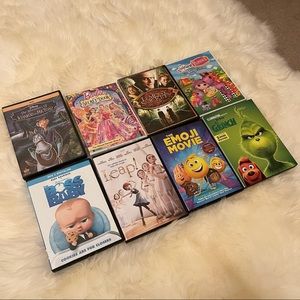 Bundle of 8 DVDs for Kids (Disney, Barbie, Boss Baby, Emoji Movie, etc)